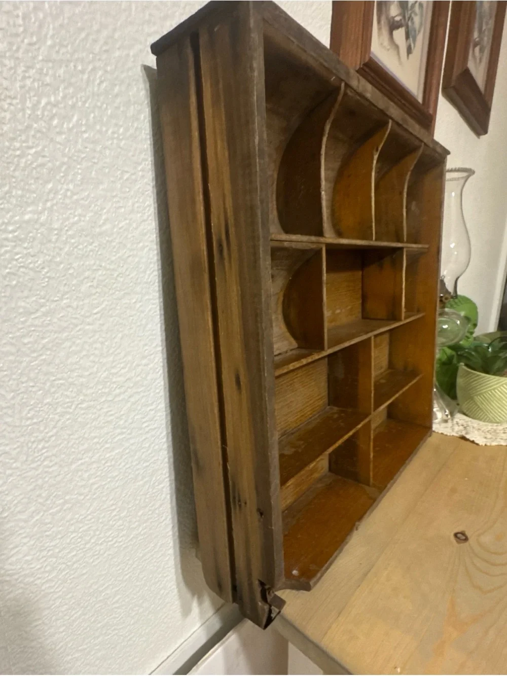 Vintage Wooden Shadow Box Wall Shelf – Rustic Farmhouse Cubby Display